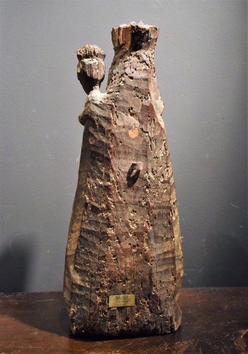 Antiquités - Vierge à l'Enfant, sculpture en bois Hispanique Médiévale